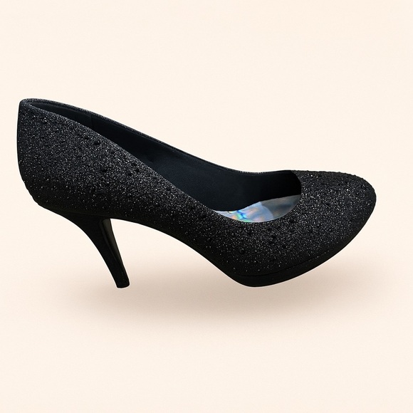 Silver Slippers Sparkly Black Heels – Size 9W 4” Heel – Elegant & Eye-Catching - Picture 2 of 5